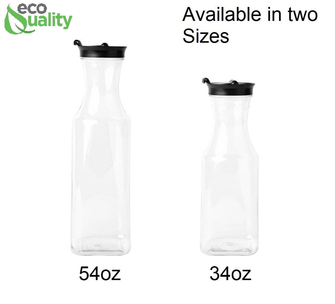 EcoQuality - Wholesale Pitcher - 34Oz Square Clear Plastic Pitcher with Black Lid3