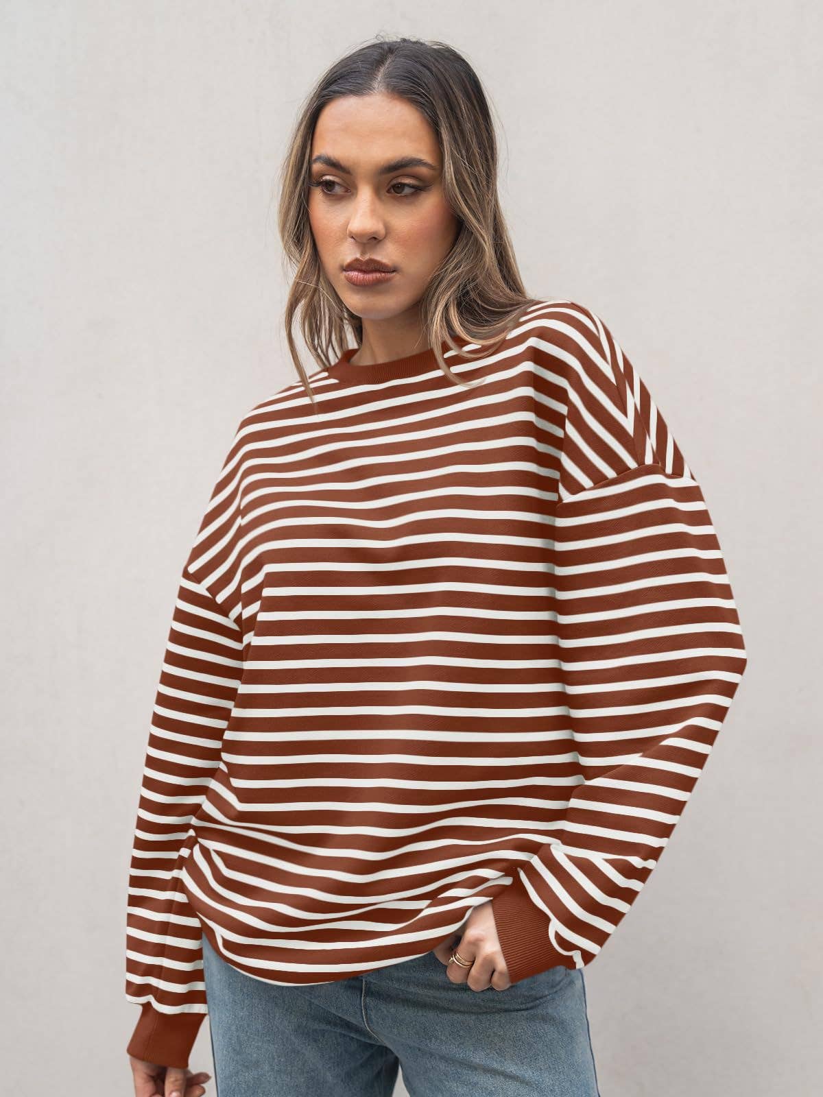 Dipped Shop – wholesale Sweatshirt – Women's – Striped Loose Color Block Casual Sweatshirt DPT25160911