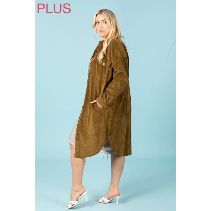 Sweet Generis - Wholesale Shirt Jacket/Shacket - Women's - PLUS LONG CORDUROY BUTTON UP SHIRT JACKET SHACKET4