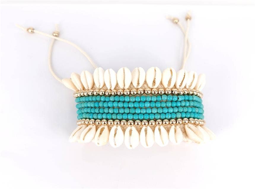 Gypsea Beach Club - Wholesale Anklet - Boho Style Anklet - Cowrie Shell With Turquoise Stone Beads