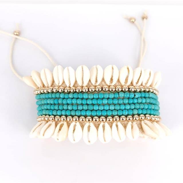 Gypsea Beach Club - Wholesale Anklet - Boho Style Anklet - Cowrie Shell With Turquoise Stone Beads0