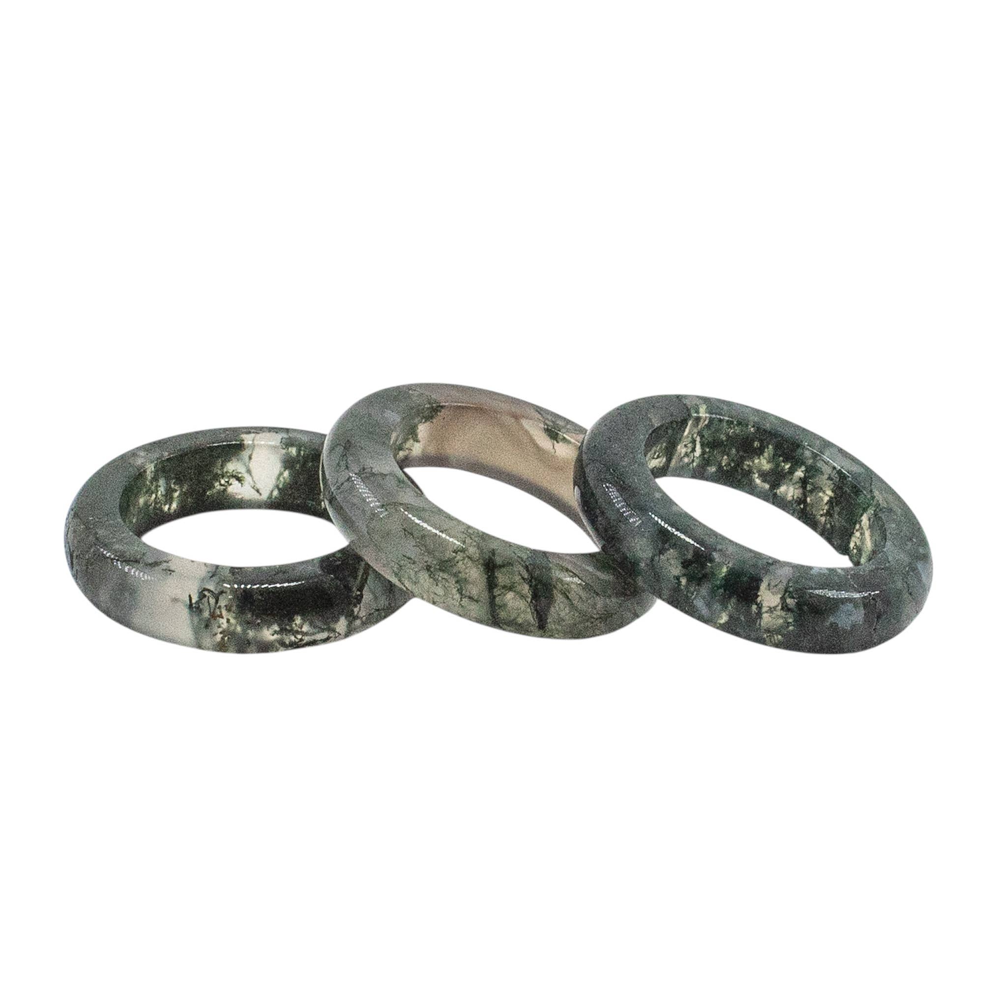 Quasar Gems USA - Wholesale Band/Stacked Ring - Moss Agate Gemstone Band Ring Assorted Sizes Lot of 10 Pcs 1