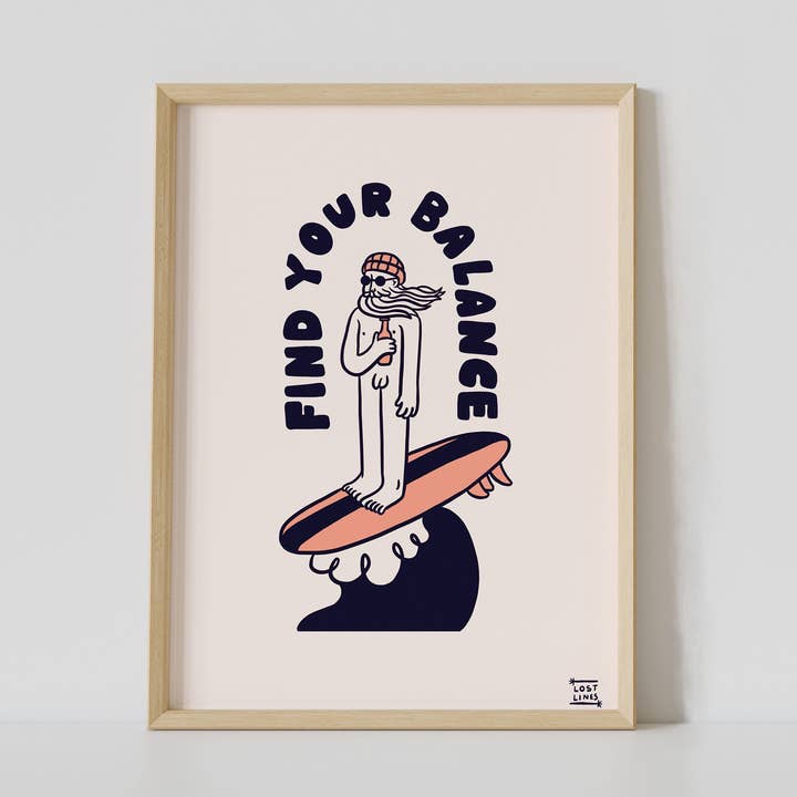 Find Your Balance | Art Print | Illustrated Print | Surf Art for wholesale by Lost Lines Studio