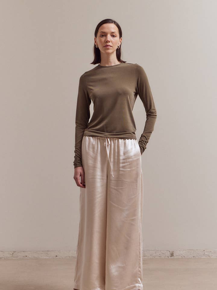 50698 - BANDING WAIST WIDE SATIN PANTS for wholesale by Grade & Gather