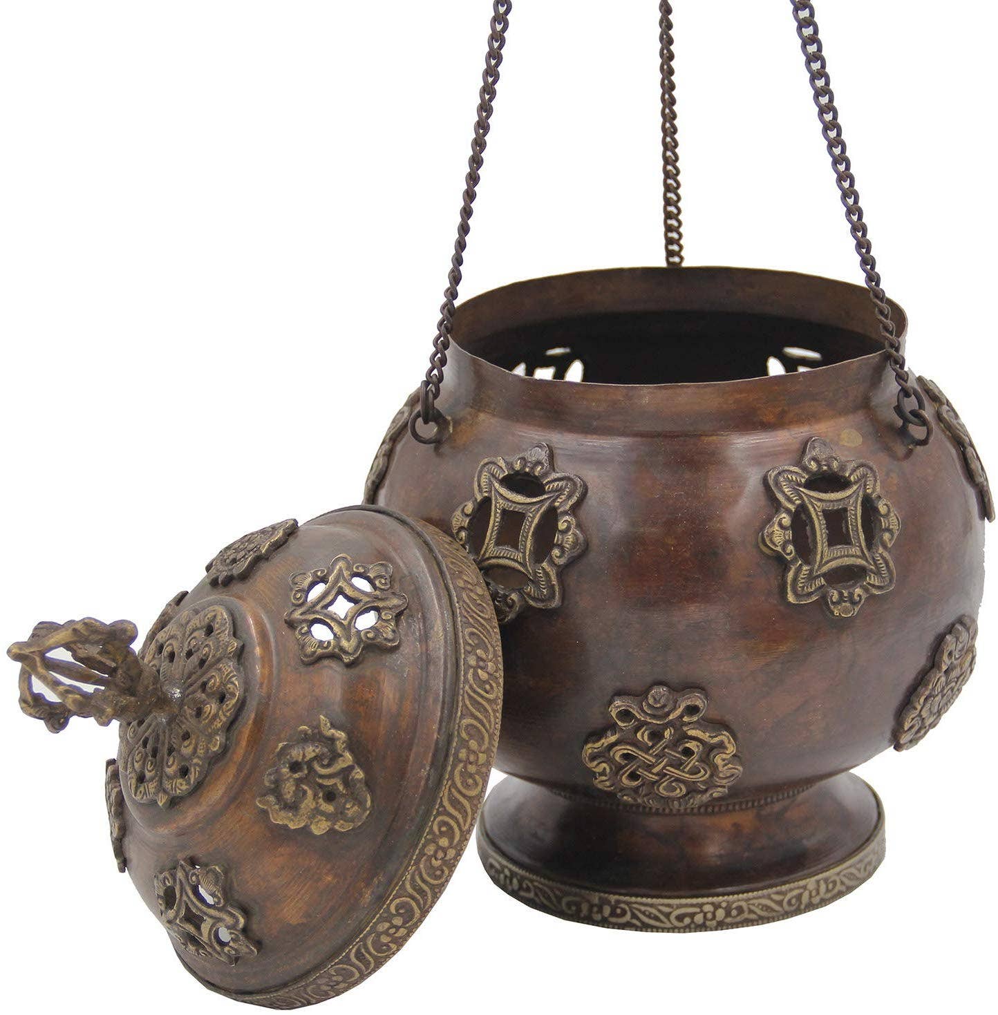 Lungta Imports - Wholesale Jar/filled candle - Tibetan Traditional Hanging Incense Burner Copper (8.5 x 6 x 6 Inches, Hanging 5)2