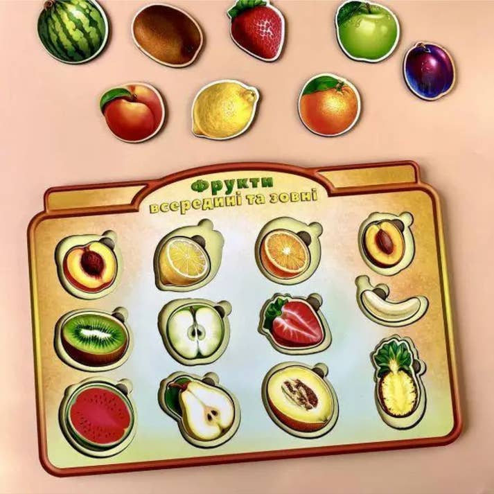 Clasificador de rompecabezas de madera para niños, frutas cortadas para venta al por mayor de UBees