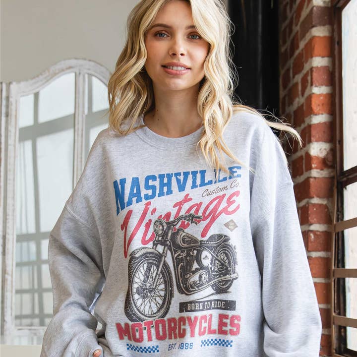 NASHVILLE VINTAGE MOTORCYCLES Oversized Graphic Sweatshirt for wholesale by BLUME & CO.