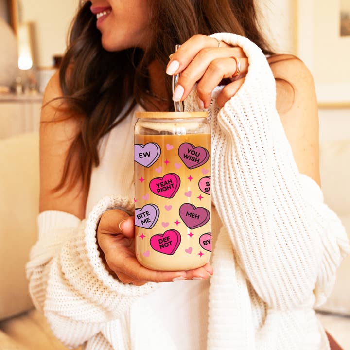 Gia Roma - Wholesale Coffee Mug - Valentines Glass Tumblers Heart Smiley, Galentines Gift Idea22