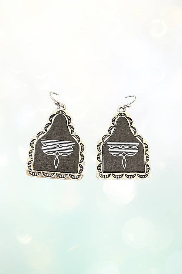 Andrea Bijoux - Wholesale Dangle Earrings - BOOT STITCH PRINT CATTLE TAG DANGLE EARRING0