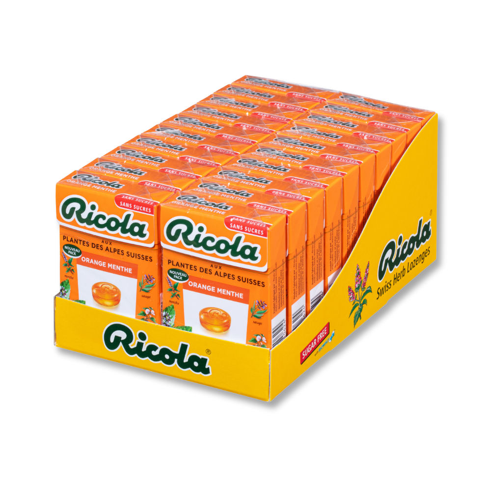 123bonbon - Venta al por mayor Golosinas duras - RICOLA - Caramelos de hierbas suizos - Naranja y menta2