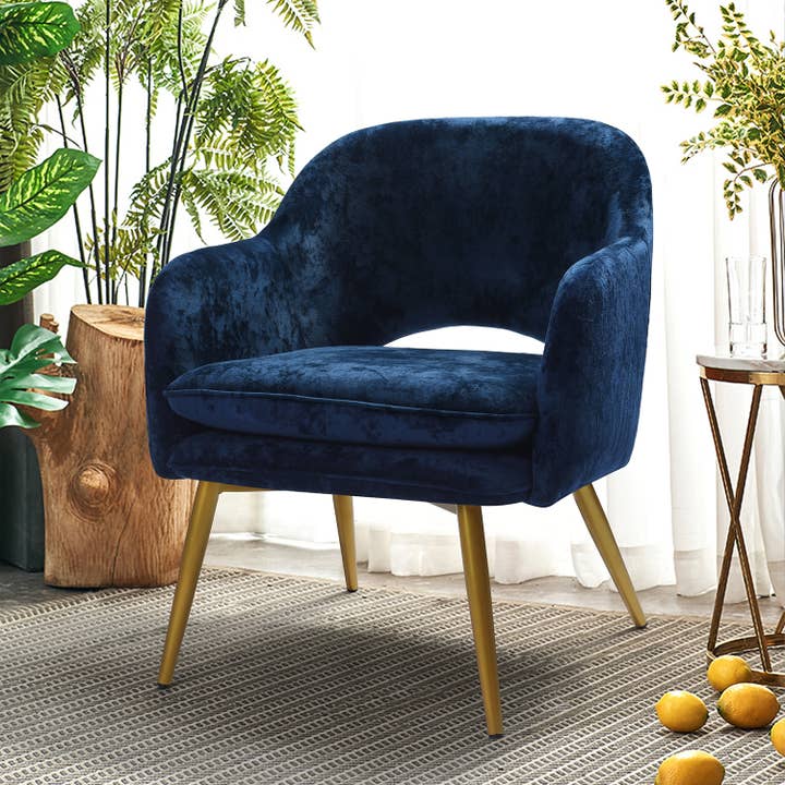 39F Inc. - Wholesale Chair - Modern Armchair Accent Chair-Gold Legs-Navy Blue Velvelt