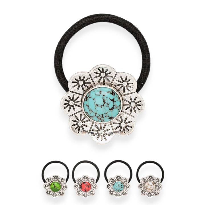 Élastique à cheveux froissée en forme de fleur en pierre gaufrée pour la vente par LA Jewelry Plaza