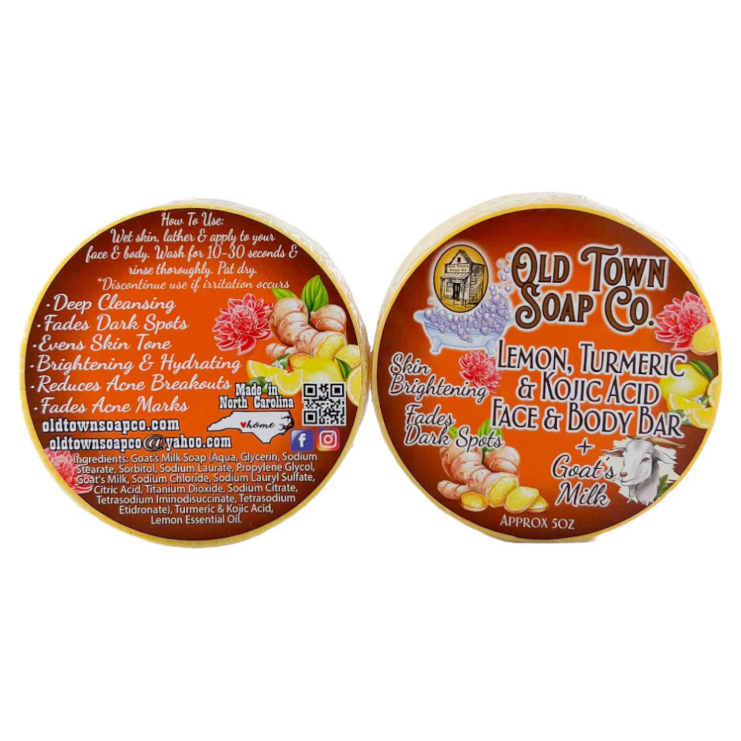 Old Town Soap Co. – wholesale Tvål – Citron, gurkmeja och kojinsyra ansikts- och kroppsbar2