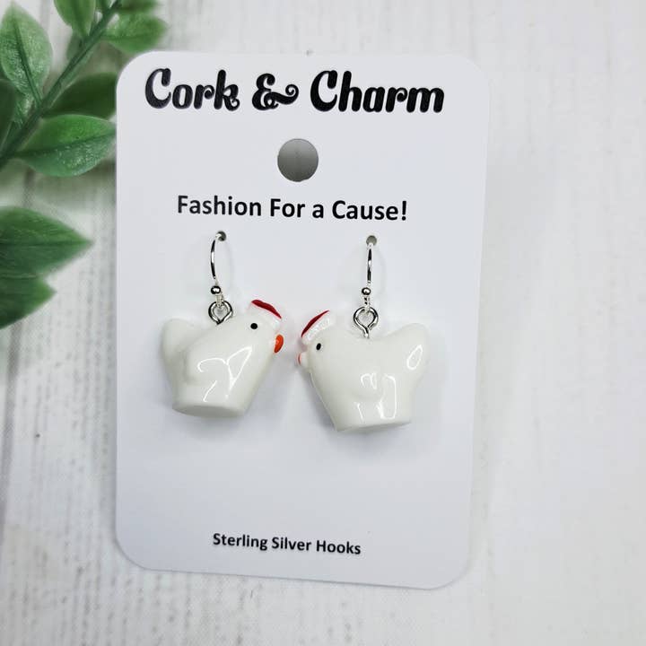 Rooster Chicken Bird Sterling Silver Earrings for wholesale by Cork and Charm