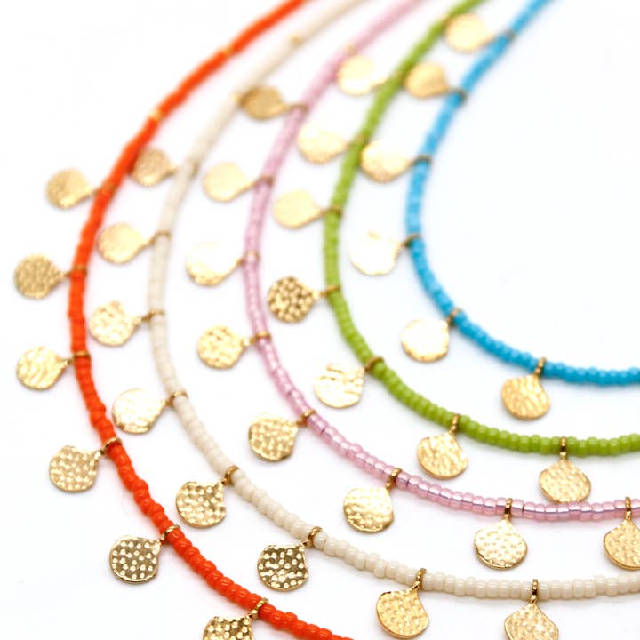 Colorful Seed Bead And Gold Fan Necklace - N3-157 for wholesale by LIZOU
