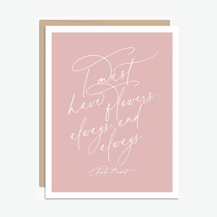 Tarjeta de felicitación con cita de Claude Monet «I Must Have Flowers» para venta al por mayor de NorthHouse Creative Co.