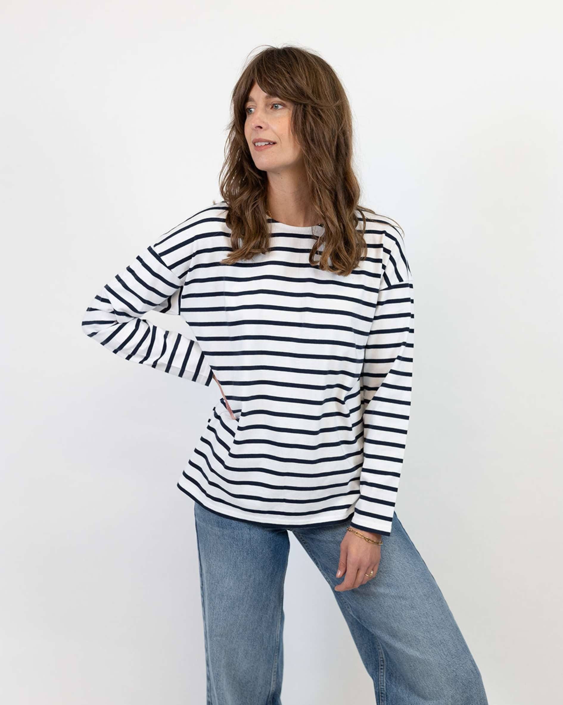 Ivy – wholesale T-shirt – women's – Sam Midweight Organic Cotton Navy Breton T-Shirt9
