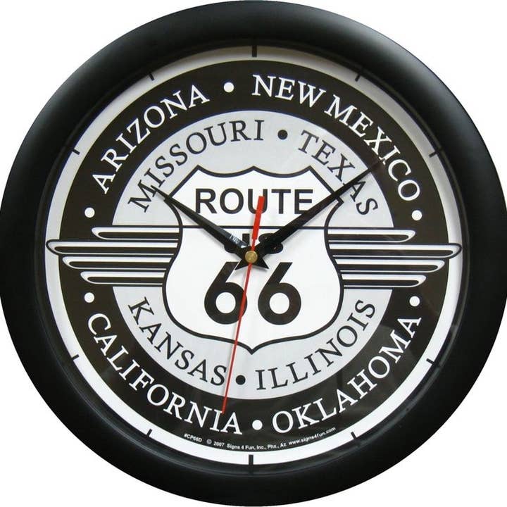 Route 66 Deco 12 in. Round Clock for wholesale by Signs 4 Fun