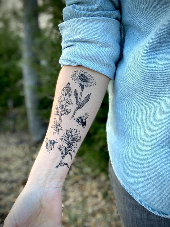 Tatouage Temporaire de Fleurs Sauvages du Texas pour la vente par NatureTats