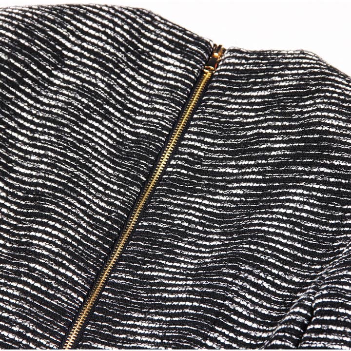 Black DR062 Women Shiny Detail Tweed Fringed Dress for wholesale on Faire10