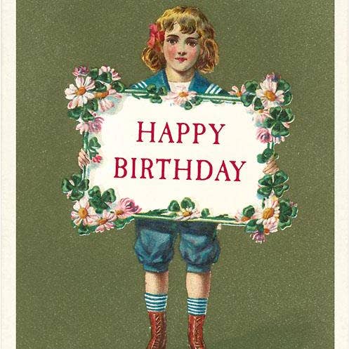Art Print HB-14 Birthday Greetings, Victorian Boy with Placa for wholesale by Found Image Press