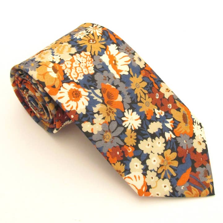 Thorpe Orange Cotton Tie Made with Liberty Fabric for wholesale by Cecil Jones