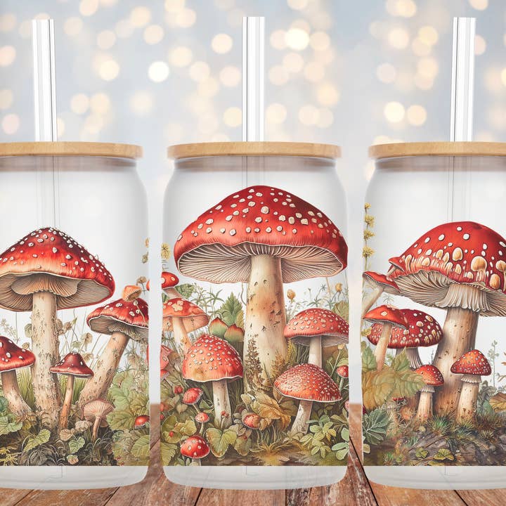 Red Mushroom Glass Tumbler for wholesale by The Potted Oasis
