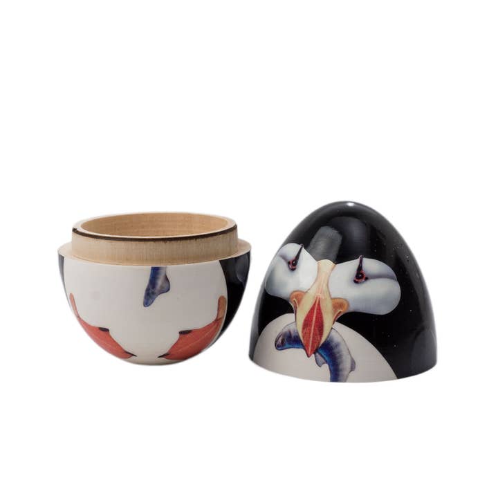 Golden Cockerel – wholesale Decorative tabletop object – Hollow Wooden Puffin Egg 2.75"