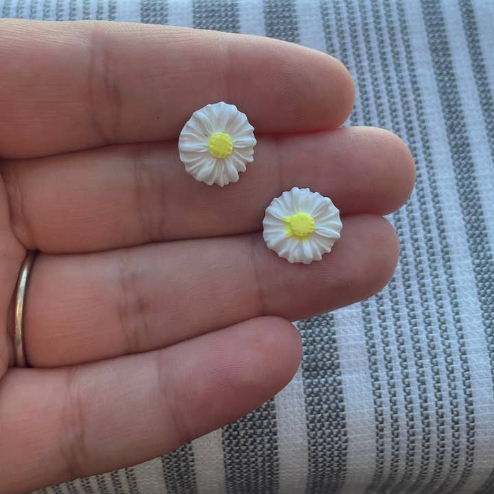 Mini Daisy Studs: Handmade Polymer Clay Earrings for wholesale by Honeybea Creations WI