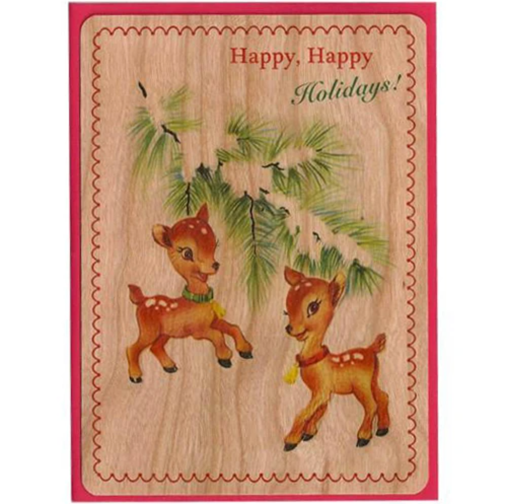 Spitfire Girl - Wholesale Christmas Card - Wood Card Flat - Happy Holiday Deer0