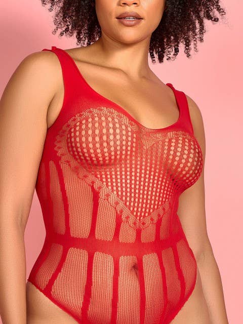 Sherry Plus Size Red Heart Hosiery Bodysuit for wholesale by Glitter Lingerie