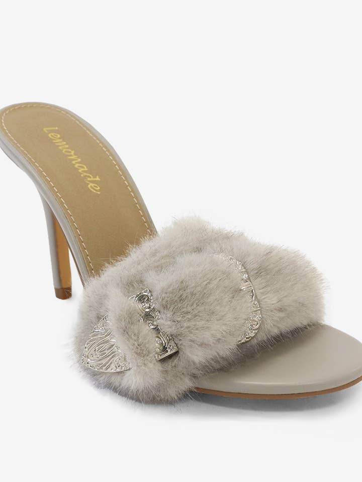 Lemonade Shoes - Wholesale High heels – Women’s - CHAIRMAN- Fur Mule Heels w/ Embellishment 19