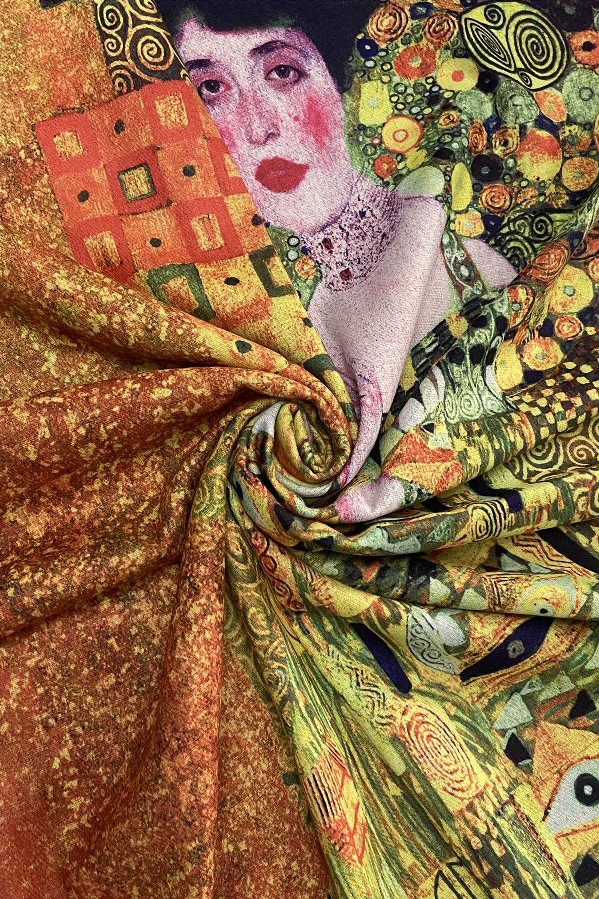 Fashion Scarf World - Wholesale Scarf - Women's - Klimt 'Portrait Of Adele' Print Wool Tassel Scarf8