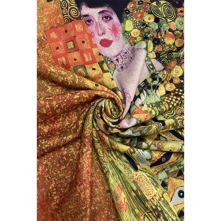 Fashion Scarf World – wholesale Scarf – Women's – Klimt 'Portrait Of Adele' Print Wool Tassel Scarf8