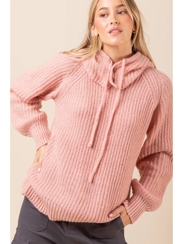VERY J - Wholesale Hoodie - Women's - 12W2946V-Oversized Balaclava Hoodie Soft Knit Sweater Top