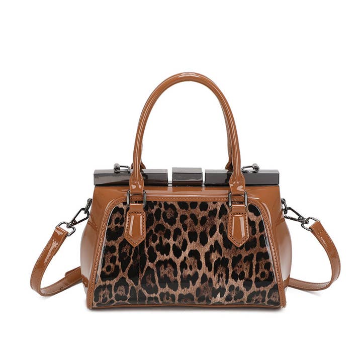 Ellas Trading - Wholesale Satchel - Women's - Leopard Print Structured Satchel Handbag Shoulder Purse1