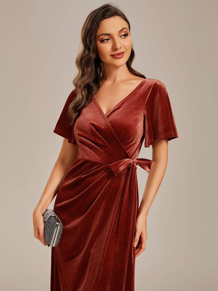 Ever-Pretty - Wholesale Dress - Women's - One-piece Type Velvet Tea Length Wedding Guest Dress8