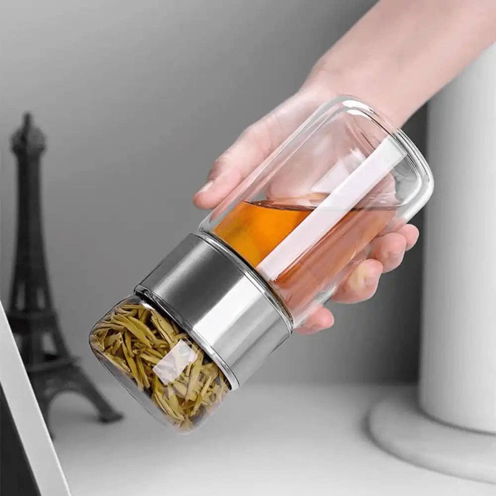 Us and The Earth - Wholesale Tea Strainer/Infuser - Double Wall Glass Tea Infuser Drink Bottle2