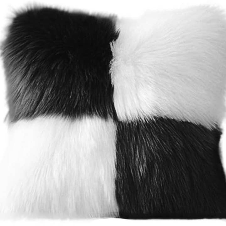 Black & White Faux Fur Patchwork Cushion Cover – Luxury Plush Square Cushion Cover (45×45 cm) for wholesale by RKAAS HOME