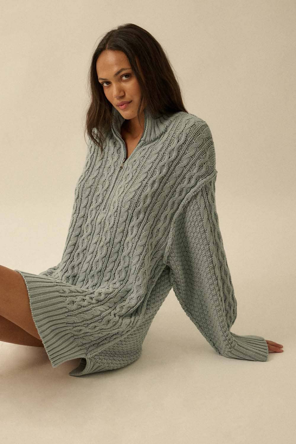 Promesa USA - Wholesale Dress - Women's - Cable-Knit Long Sleeve Mini Sweater Dress10