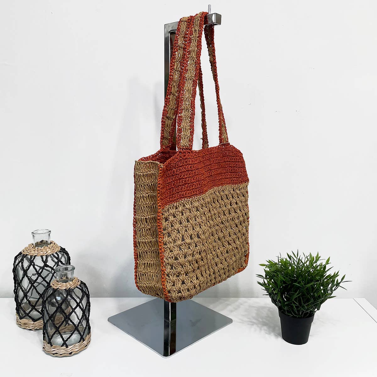 Anju Jewelry - Wholesale Draagtas - Dames - Mirasol Geweven Jute Schoudertas met Kleurrijke Accenten7