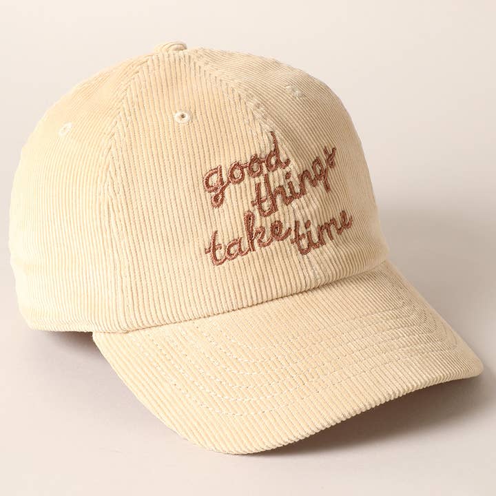 Fashion City - Wholesale Baseball Cap - Women's - good things take time Embroidery Corduroy Cap8