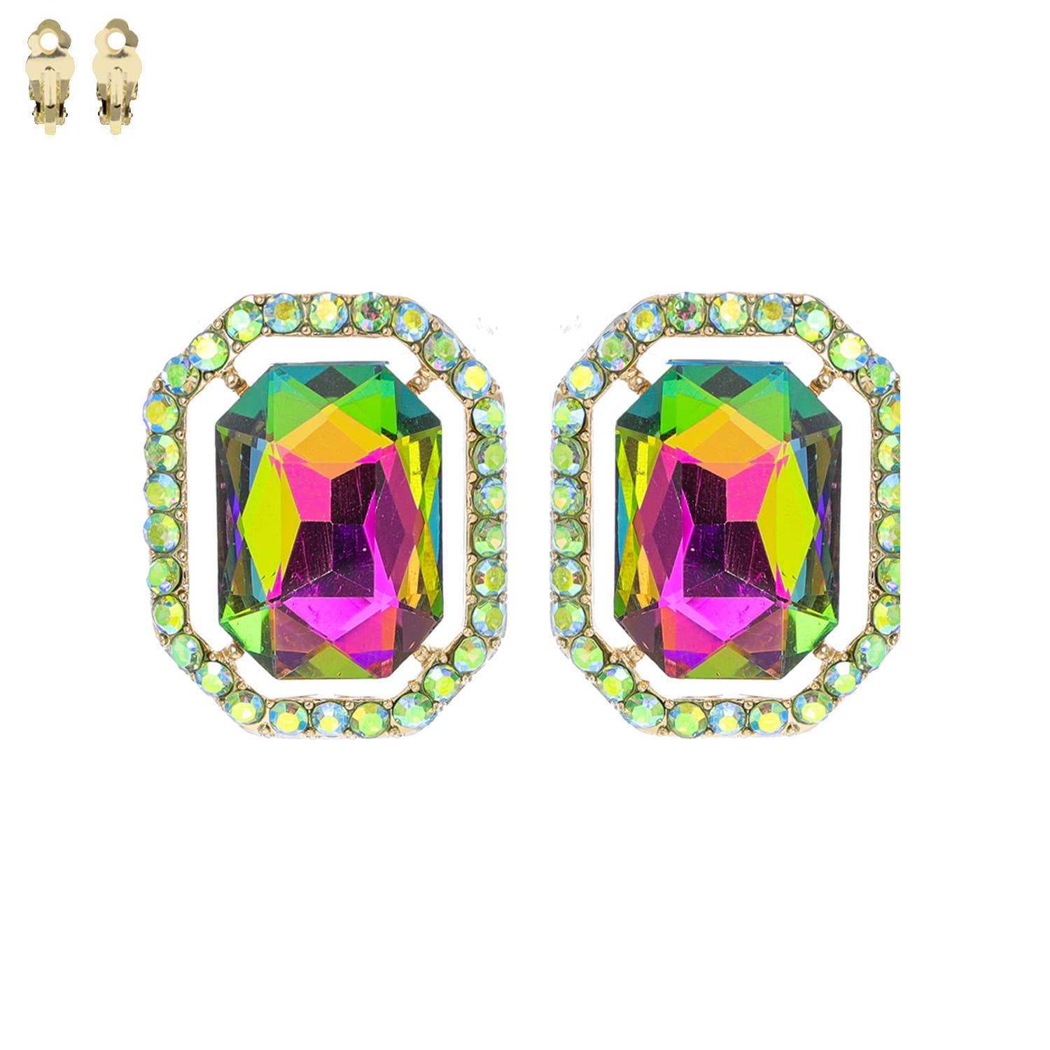 SP Sophia Collection - Vente Boucles d'oreilles à clip - Boucles d'oreilles à clip en forme de halo à cadre octogonal Radiant Cut7