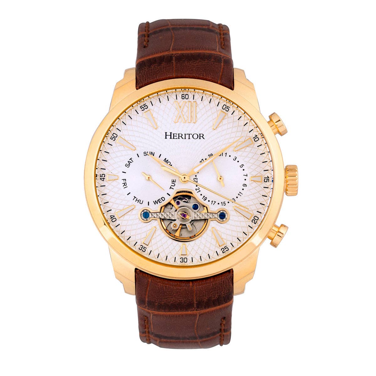 Heritor Automatic - Wholesale Wrist Watch - Men's - Heritor Automatic Arthur Semi-Skeleton Leather-Band Watch5