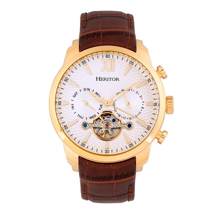 Heritor Automatic - Wholesale Wrist Watch - Men's - Heritor Automatic Arthur Semi-Skeleton Leather-Band Watch5