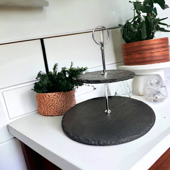 Gia Roma – wholesale Serving tray – Slate Tiered Trays with Handle, Natural Stoneware Handmade9
