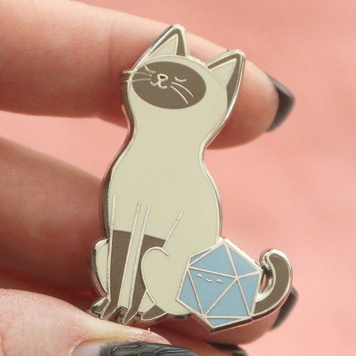 Siamese D20 Dice Buddy Enamel Pin for wholesale by Dbl Feature