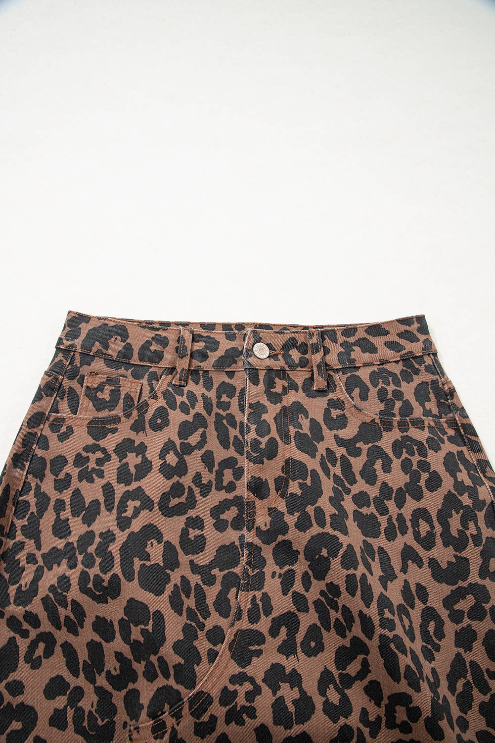 FULL TIME PURCHASE - Wholesale Skirt - Women's - Leopard Denim Frayed Split Denim Midi Skirt8
