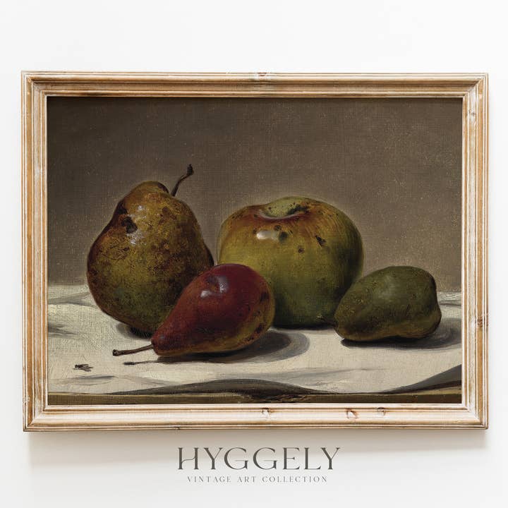 Nature morte de fruits ancienne | Moody Apple and Pear Art S150 pour la vente par Hyggely