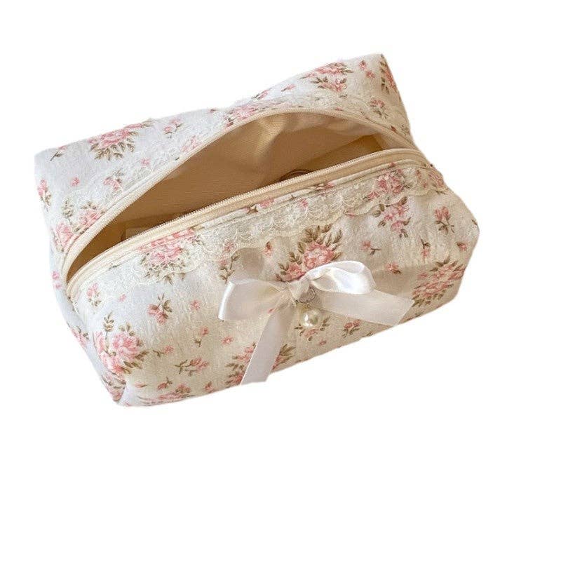 Dipped Shop - Wholesale Makeup/Cosmetic Bag - Cute Bow Flower Print Makeup Bag DP25C5691
